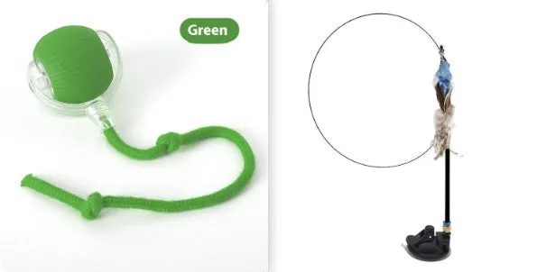 Interactive cat toy ball with three modes and chirping bird sound on a wooden floor