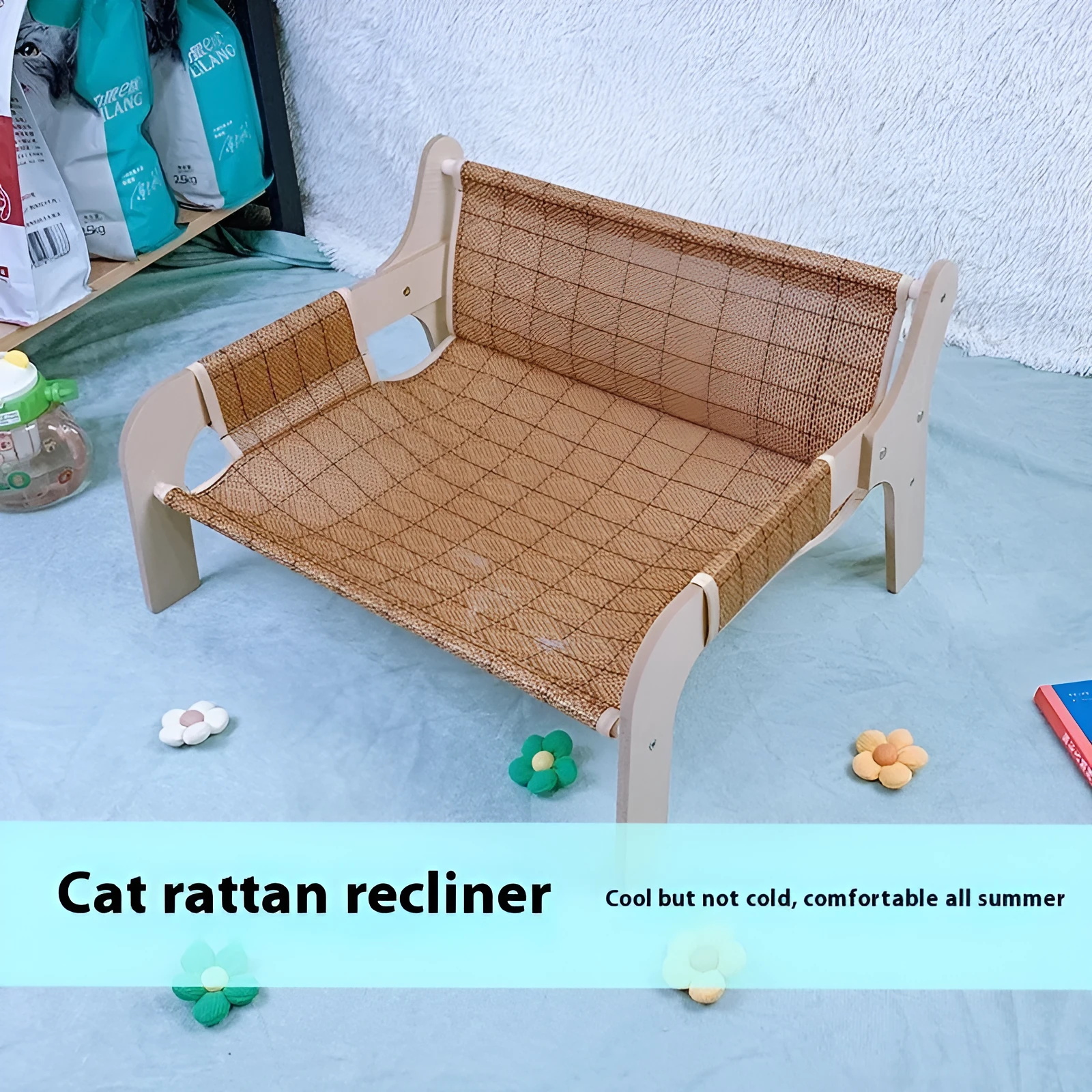 Four Seasons plus size cat nest hammock 52x42x29cm with wooden frame and bear cushion