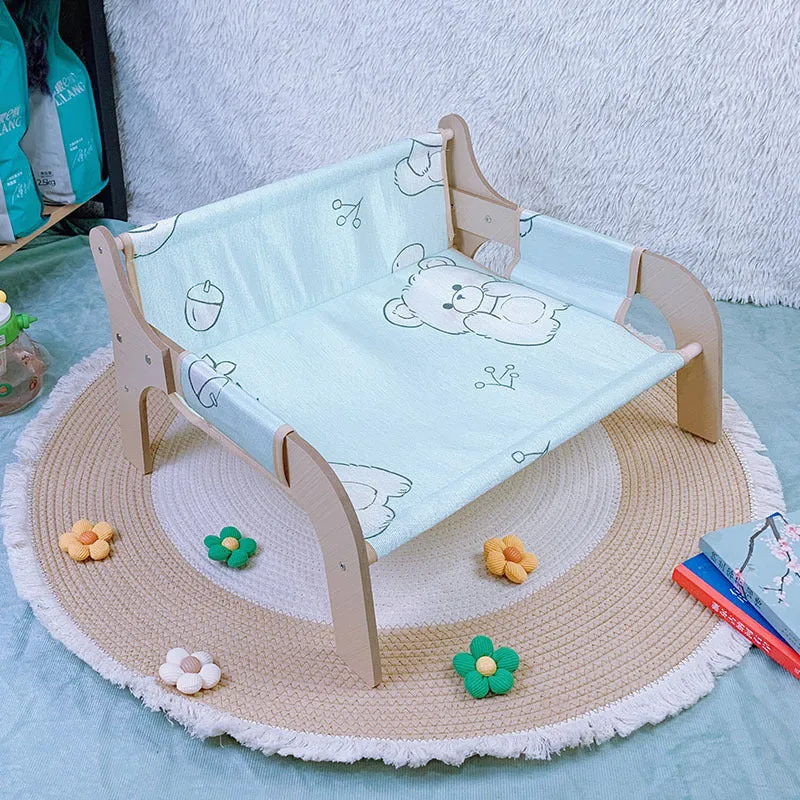 Four Seasons plus size cat nest hammock 52x42x29cm with wooden frame and bear cushion