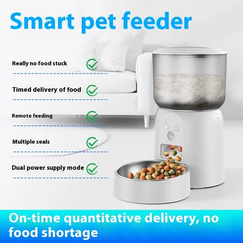 White Pet Intelligence automatic pet feeder with stainless steel food tray and moisture-proof design for dogs and cats
