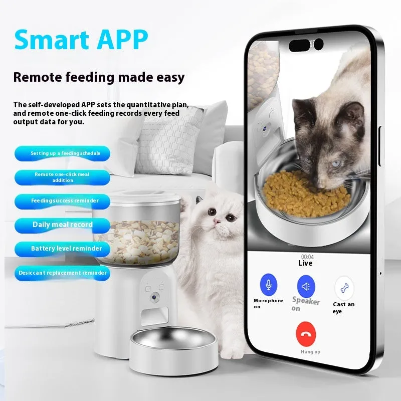 White Pet Intelligence automatic pet feeder with stainless steel food tray and moisture-proof design for dogs and cats
