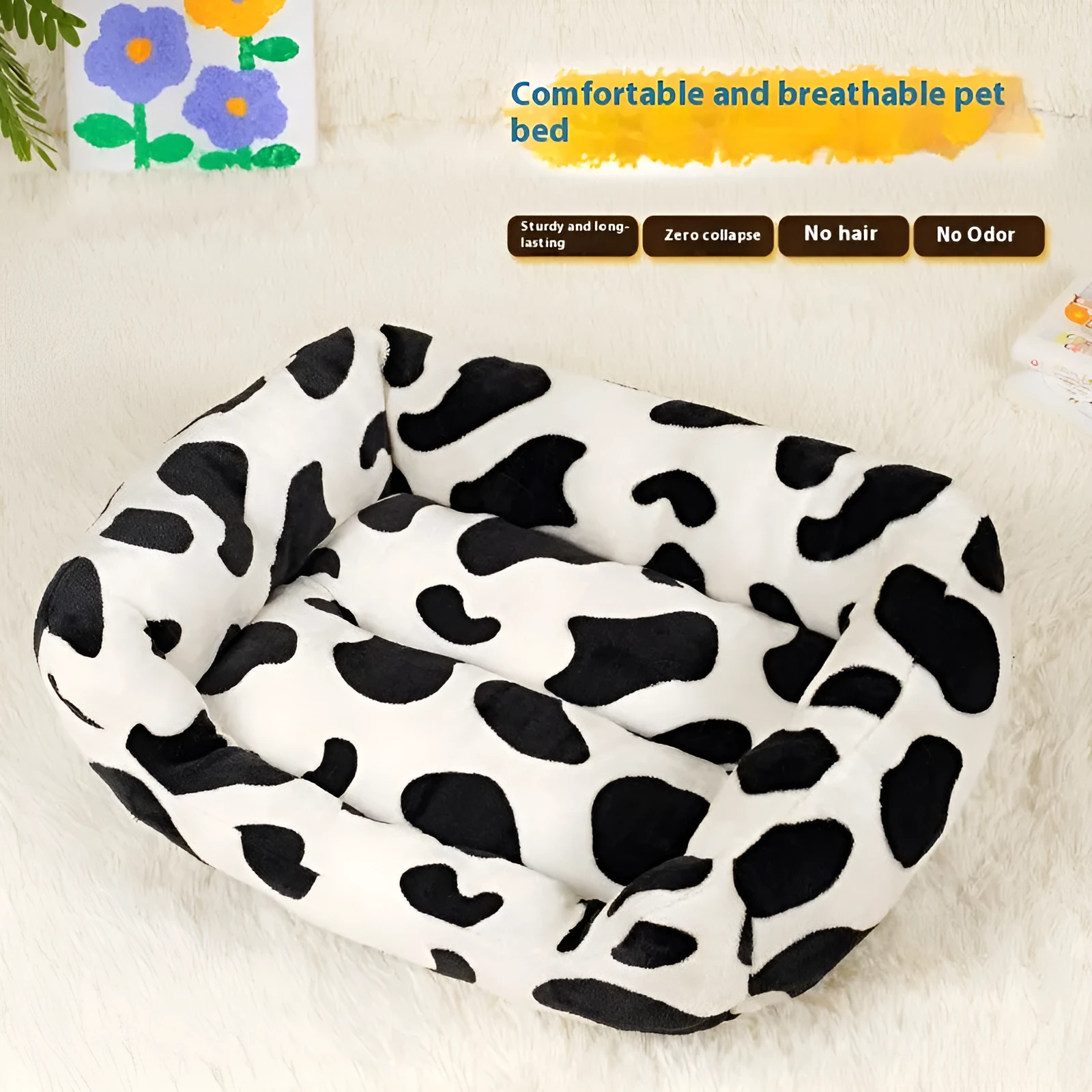 Four Seasons universal kennel dog bed in cow colour cloth, available in sizes S to XL from 30 to 85 cm