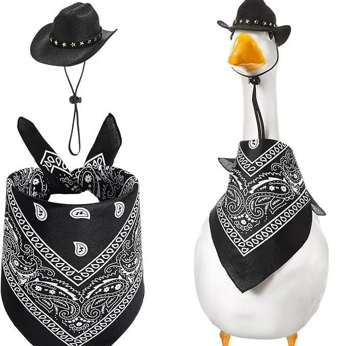 Western cowboy hat and saliva towel suit monochrome printed denim style garden party set six colour options
