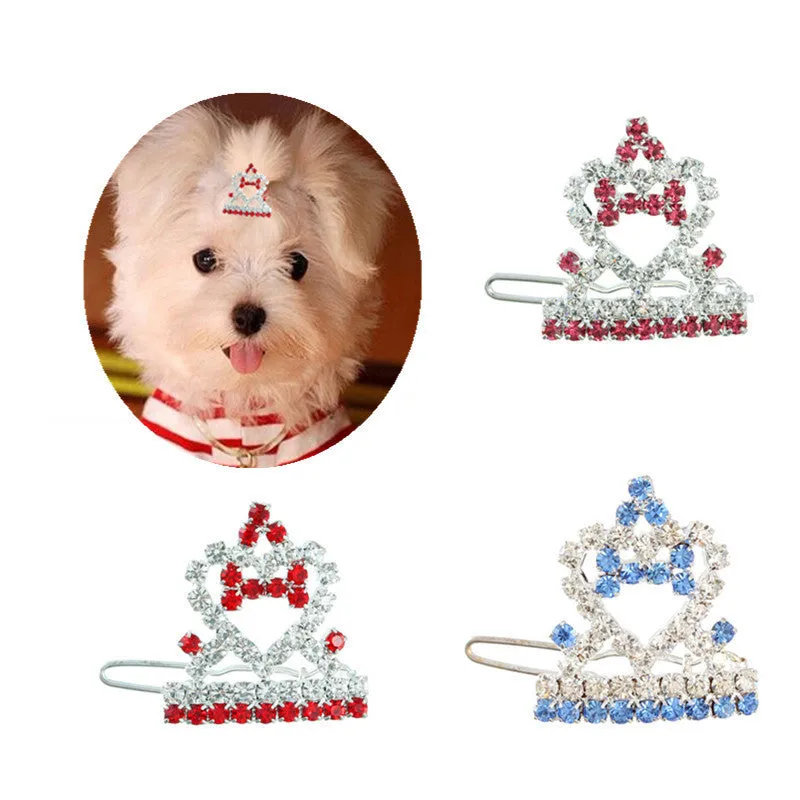 3cm princess crown barrette for small dogs and cats in pink colour decorative pet hair clip