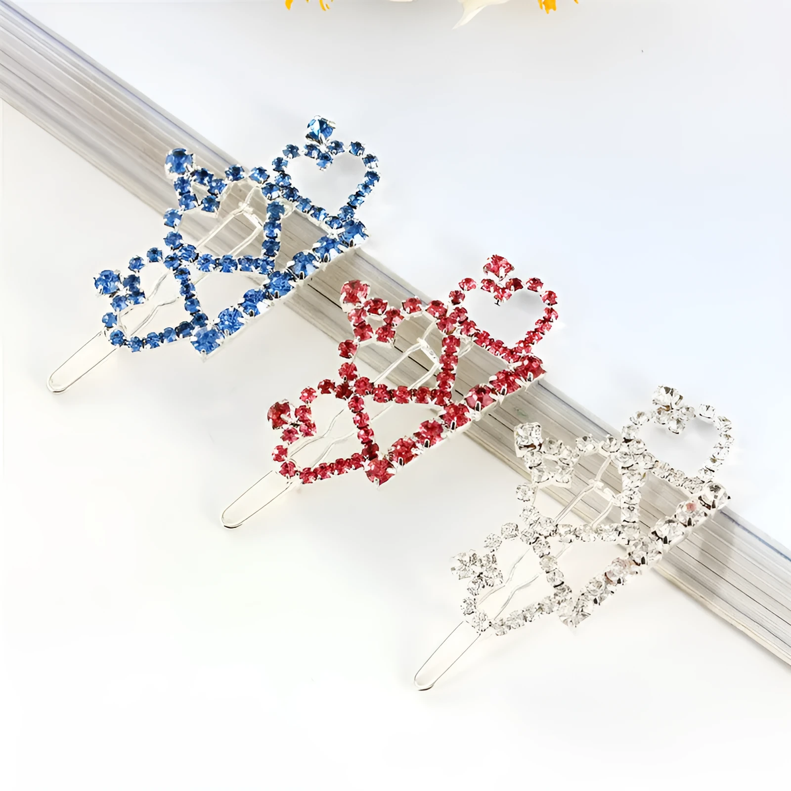 Rhinestone crown headdress pet decoration with 5CM hair clip in White Pink and Blue