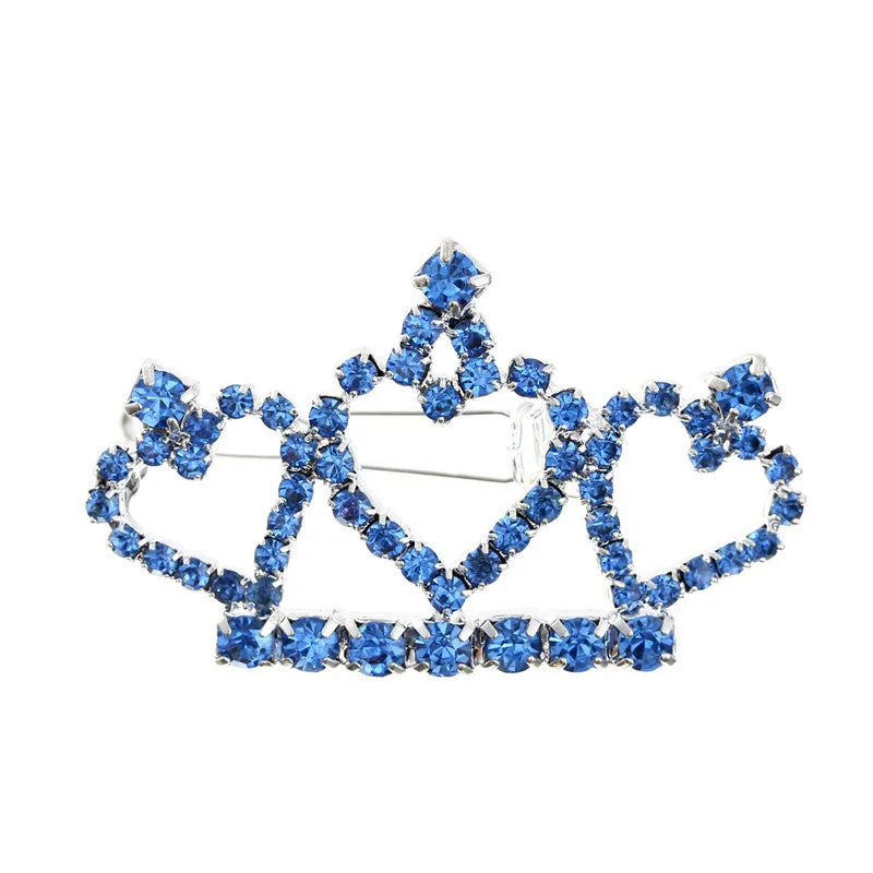 Rhinestone crown headdress pet decoration with 5CM hair clip in White Pink and Blue