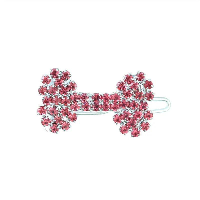 Small dog bone diamond ornament barrette in white, casual hair clip for pet lovers