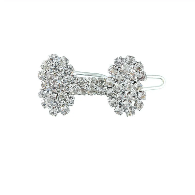 Small dog bone diamond ornament barrette in white, casual hair clip for pet lovers