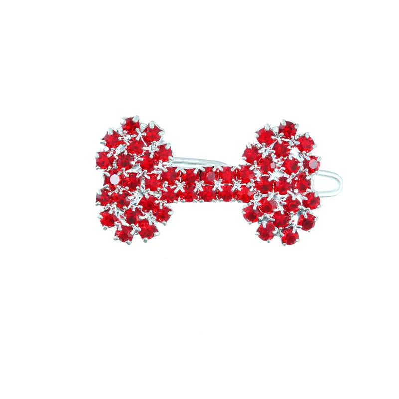 Small dog bone diamond ornament barrette in white, casual hair clip for pet lovers
