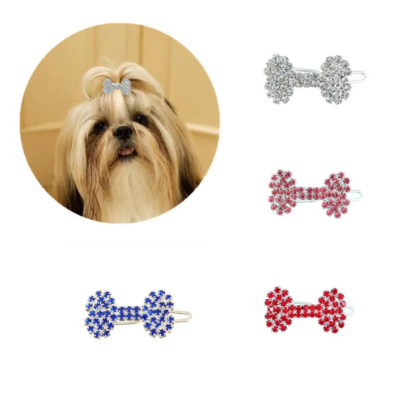 Small dog bone diamond ornament barrette in white, casual hair clip for pet lovers