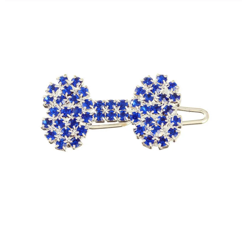 Small dog bone diamond ornament barrette in white, casual hair clip for pet lovers