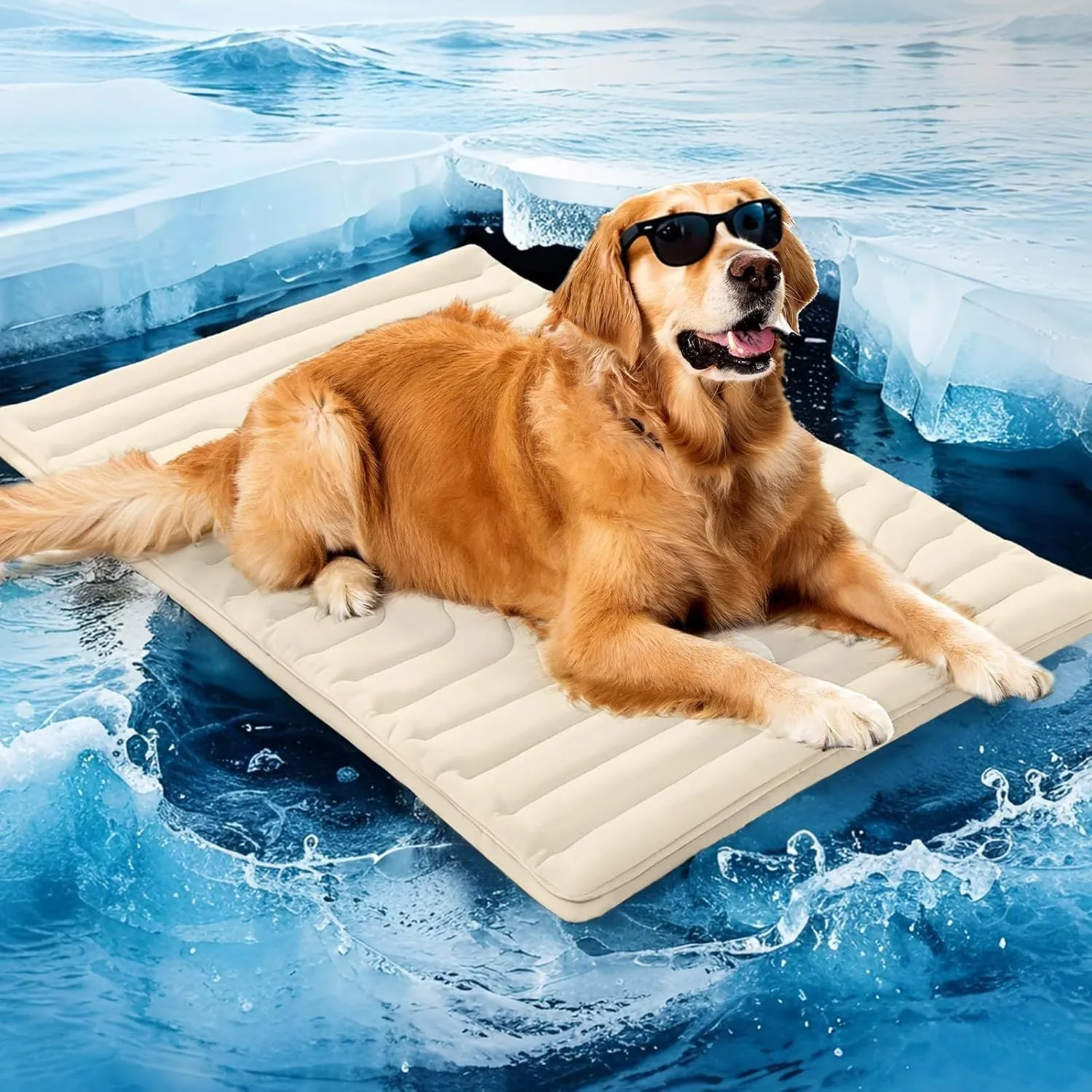 Gray polyester pet ice mat for summer heatstroke prevention, available in sizes S M L XL