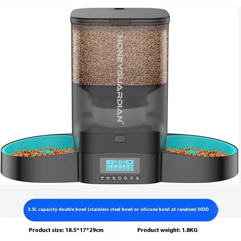 Standard colour smart automatic pet feeder for cats with 5L double bowl and USB power