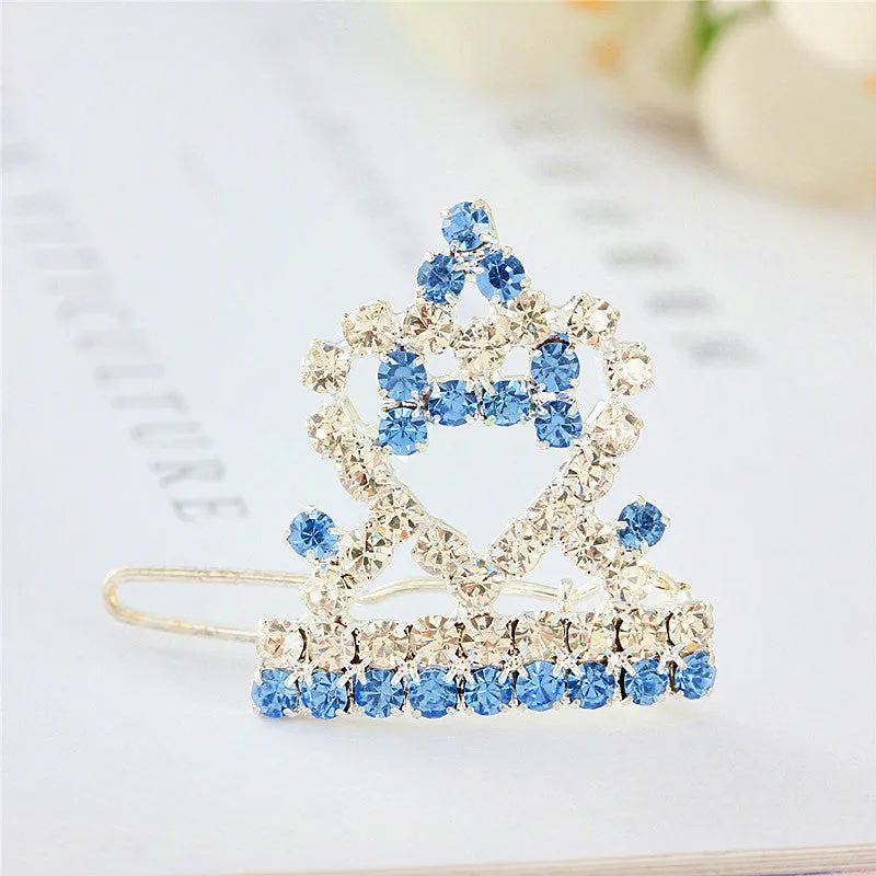 Crown horsehair hairpin ornament for dogs and cats with rhinestones on thick silver plated copper 3cm barrettes