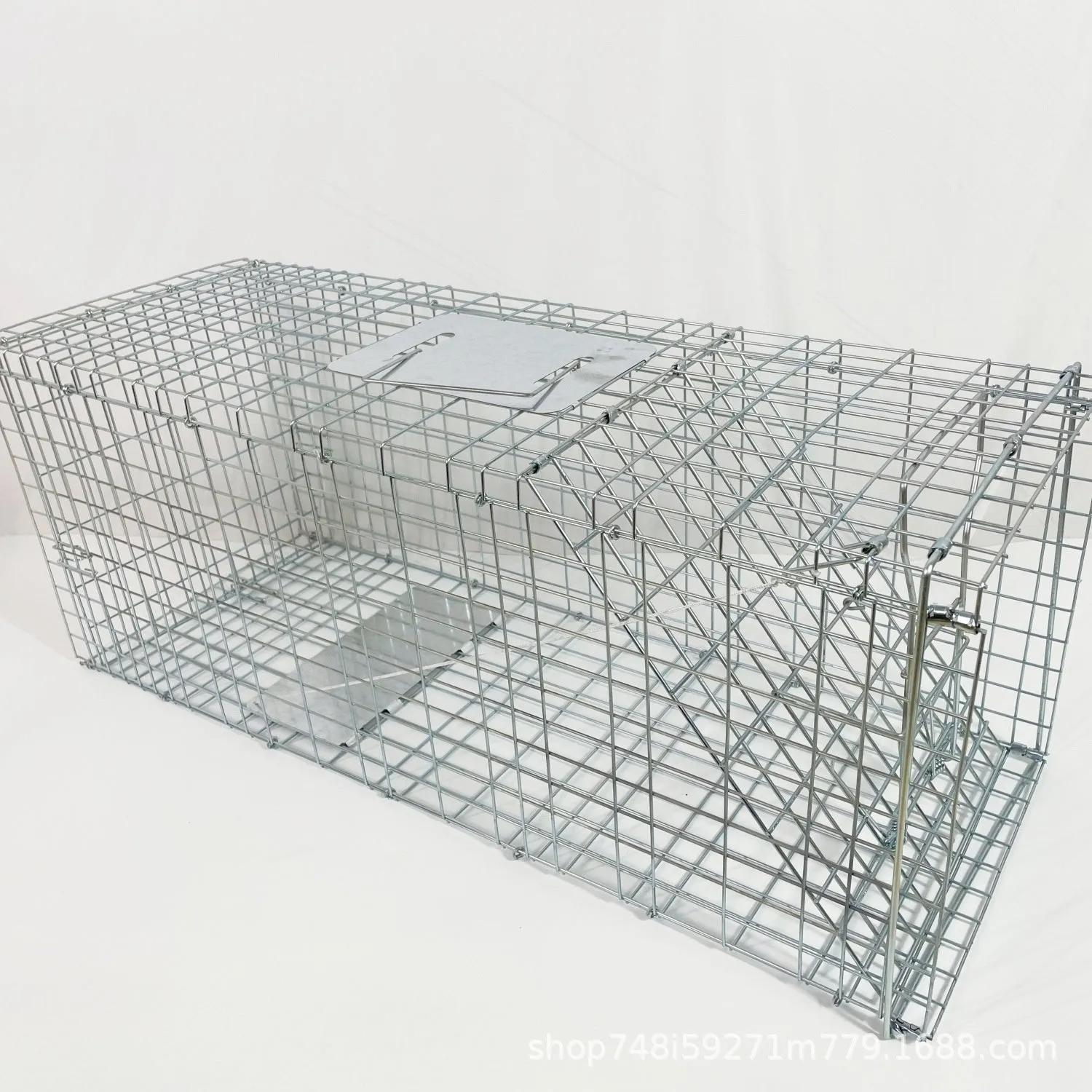 Fully automatic foldable galvanized steel cat trap cage with pedal mechanism, black finish, 60x20x18cm size