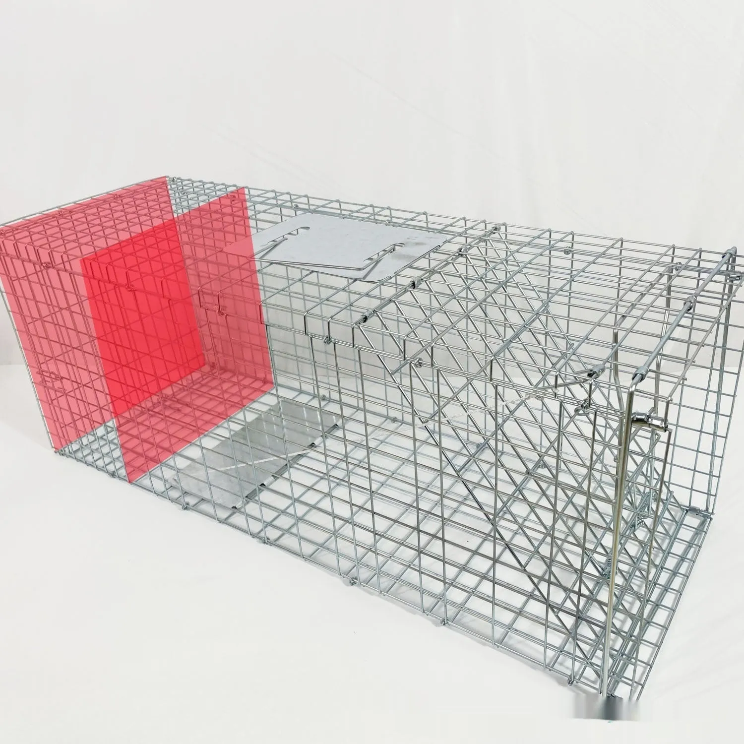 Fully automatic foldable galvanized steel cat trap cage with pedal mechanism, black finish, 60x20x18cm size
