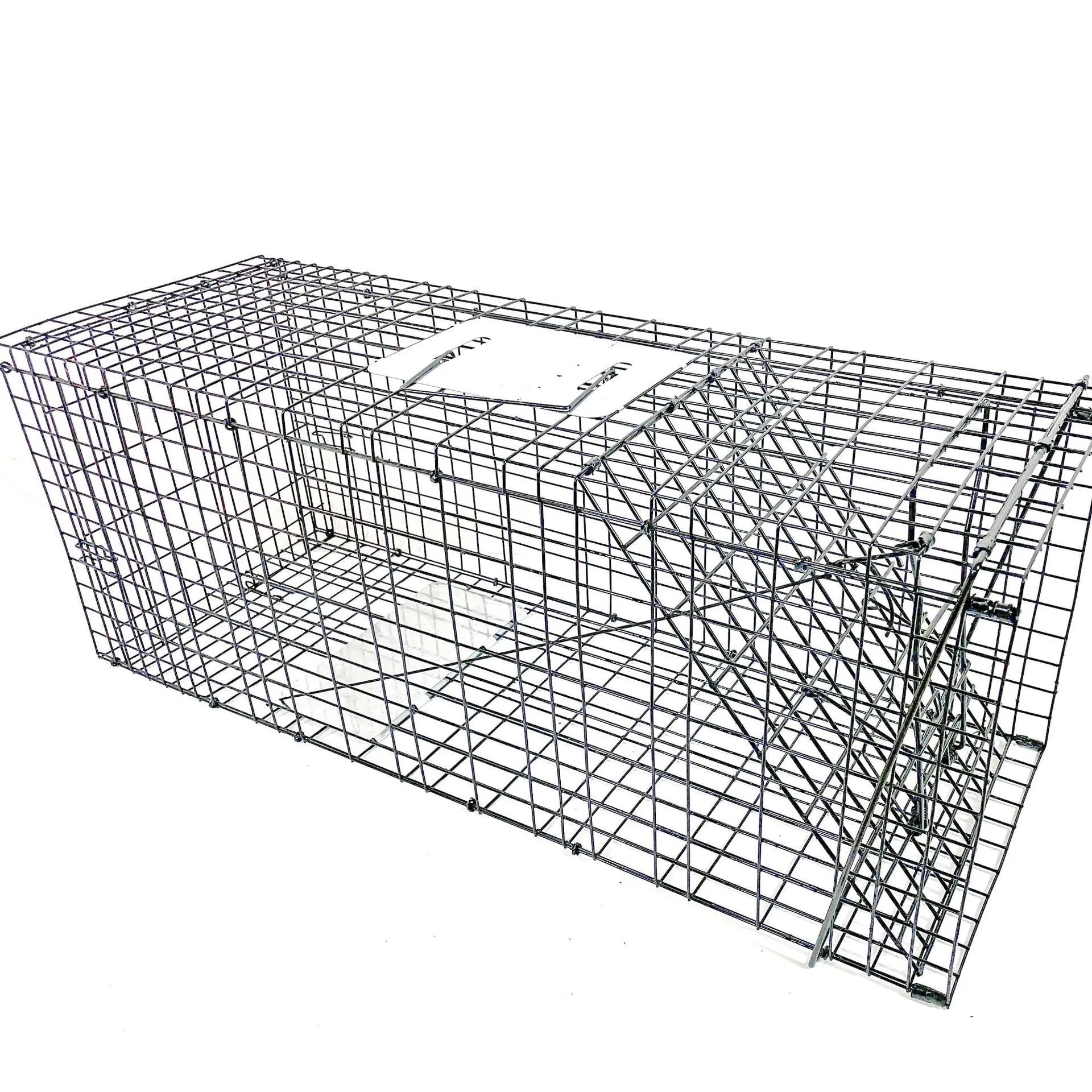 Fully automatic foldable galvanized steel cat trap cage with pedal mechanism, black finish, 60x20x18cm size