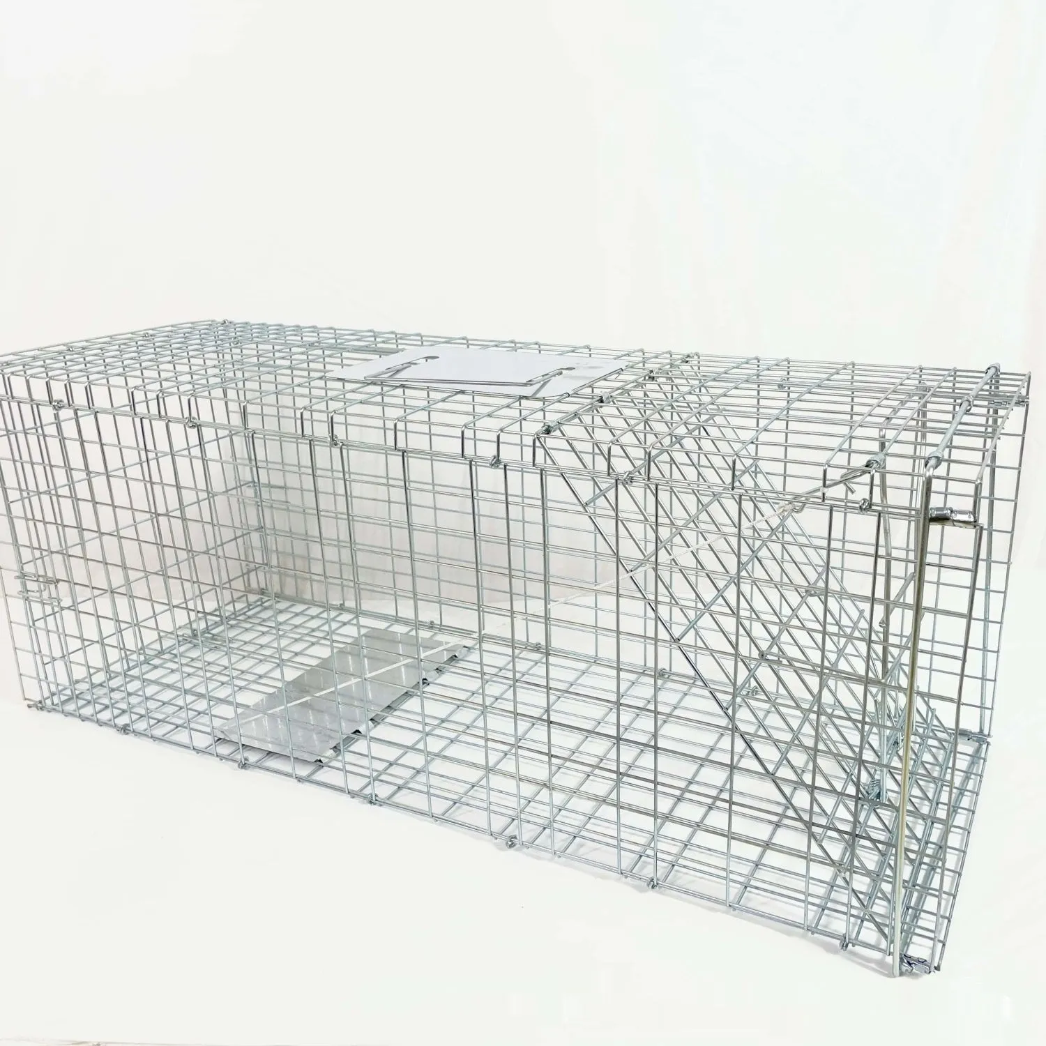 Fully automatic foldable galvanized steel cat trap cage with pedal mechanism, black finish, 60x20x18cm size