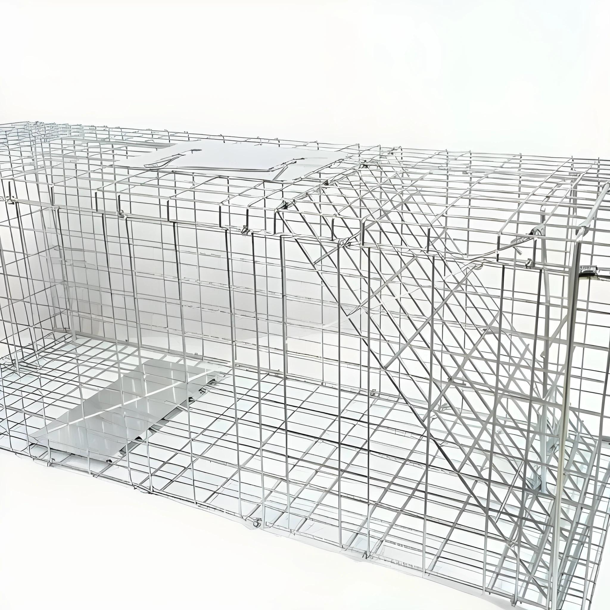 Fully automatic foldable galvanized steel cat trap cage with pedal mechanism, black finish, 60x20x18cm size