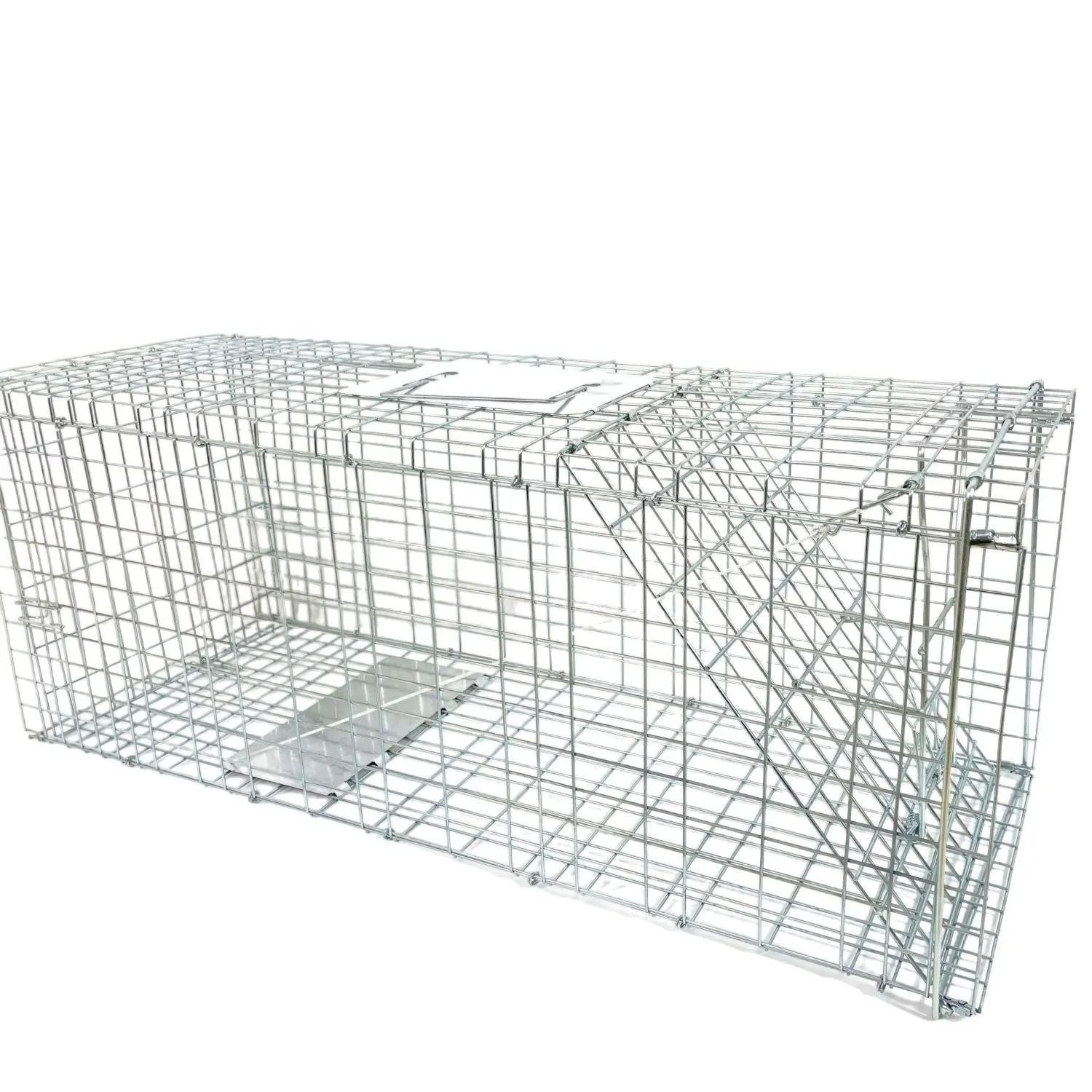Fully automatic foldable galvanized steel cat trap cage with pedal mechanism, black finish, 60x20x18cm size