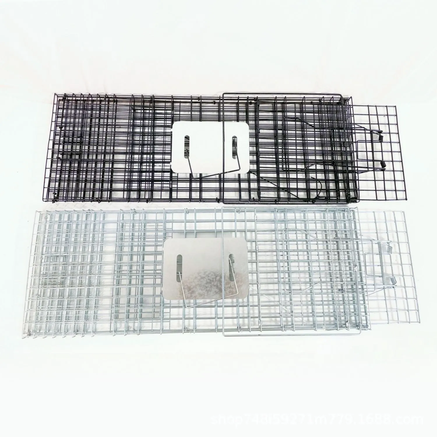 Fully automatic foldable galvanized steel cat trap cage with pedal mechanism, black finish, 60x20x18cm size