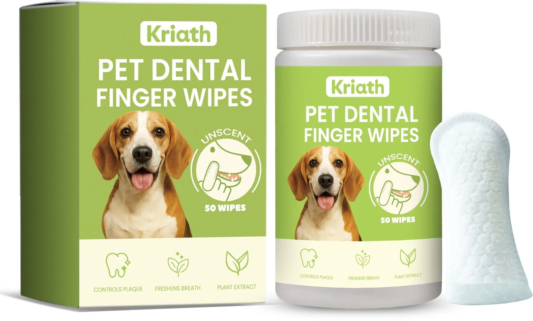 Kriath Pet Dental Finger Wipes 50 wipes for dog and cat teeth cleaning with baking soda and coconut oil