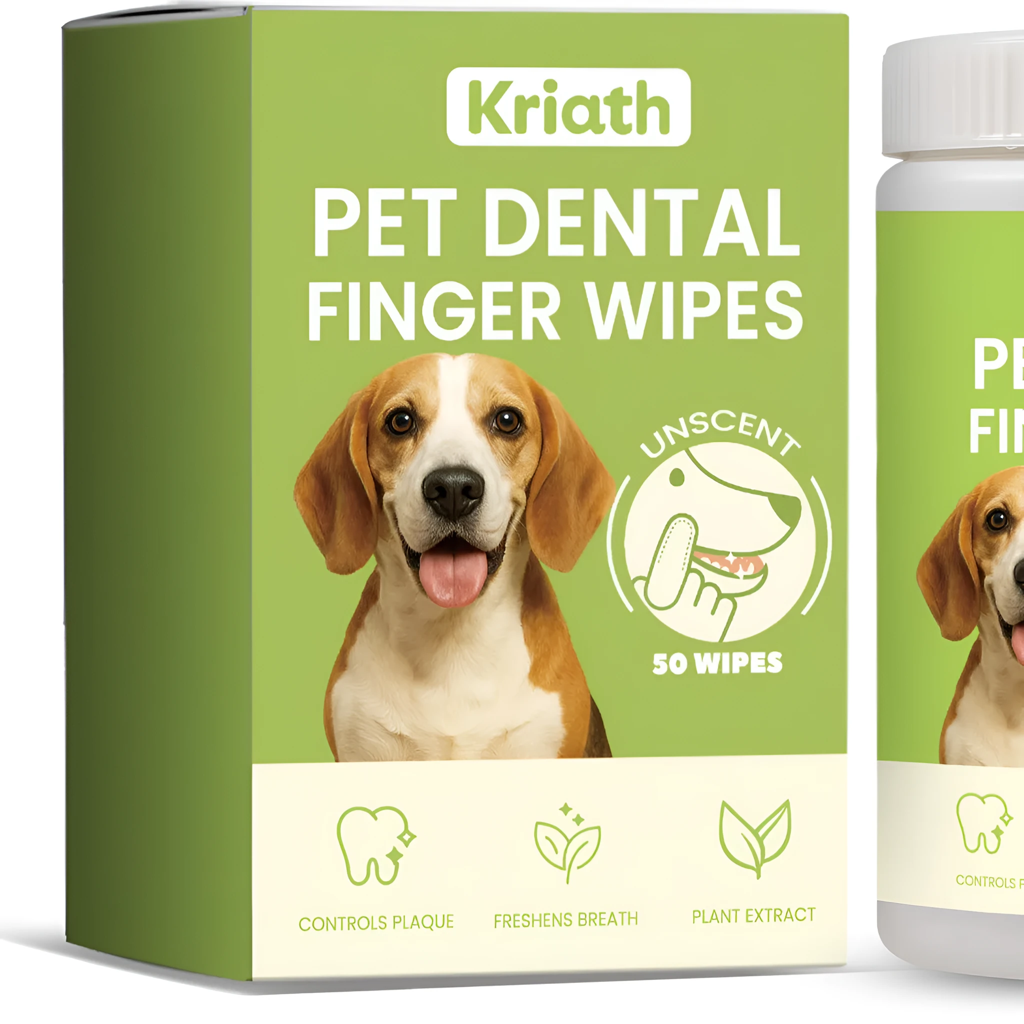 Kriath Pet Dental Finger Wipes 50 wipes for dog and cat teeth cleaning with baking soda and coconut oil