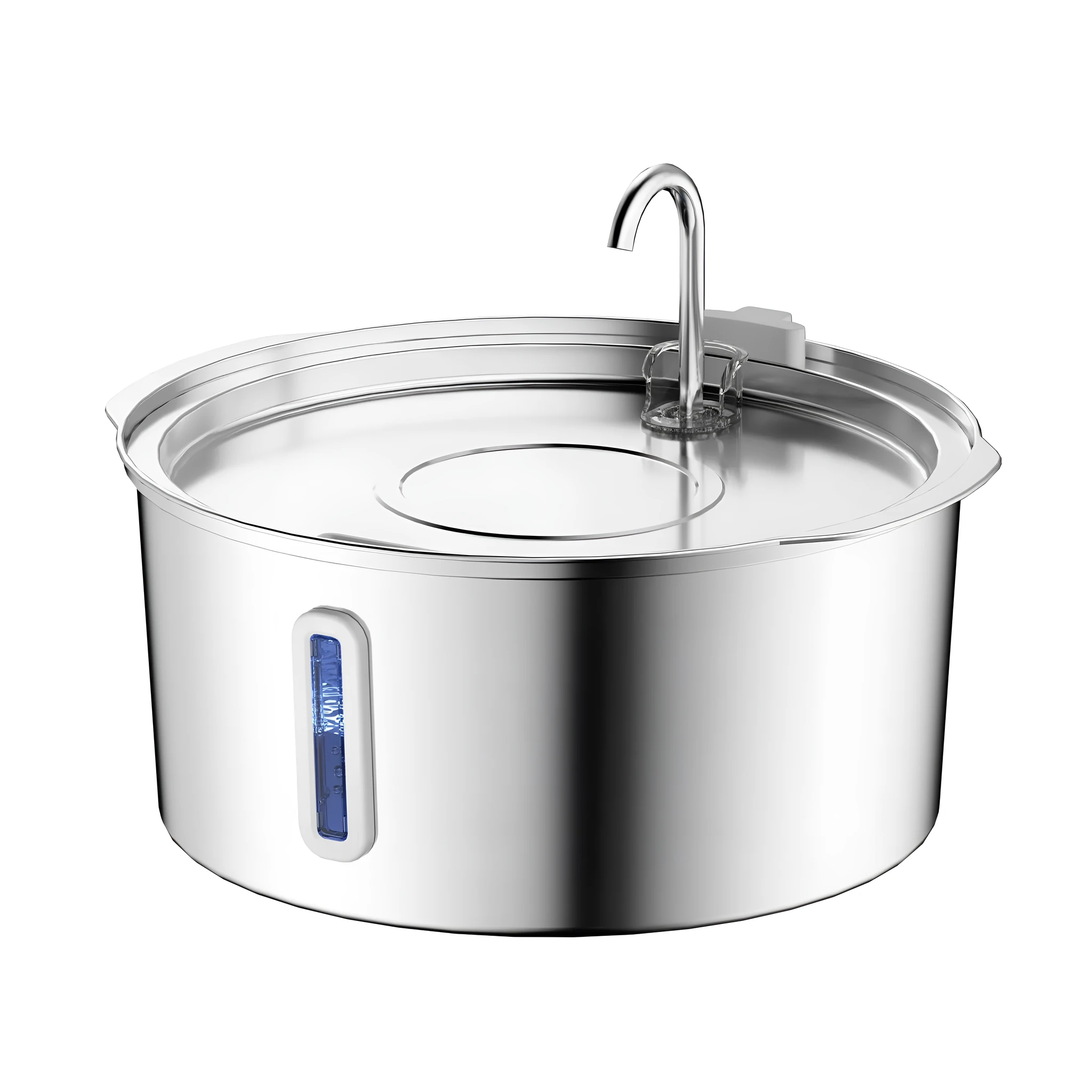 7L stainless steel pet bowl with wet-proof floating design, bar window, and plastic base for cats