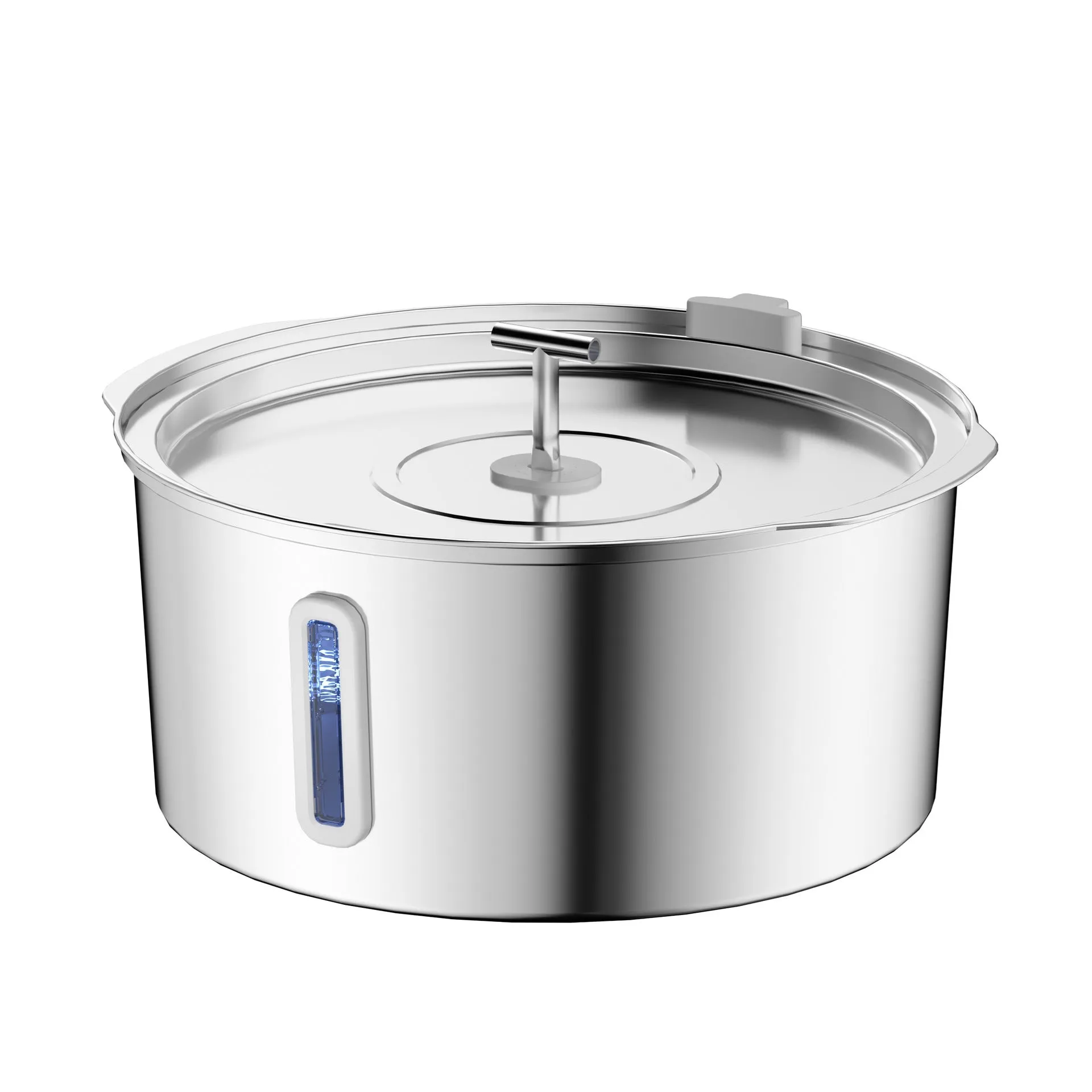 7L stainless steel pet bowl with wet-proof floating design, bar window, and plastic base for cats