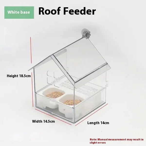 Transparent Peony Parrot Feeder Villa with green roof for outdoor garden bird feeding station