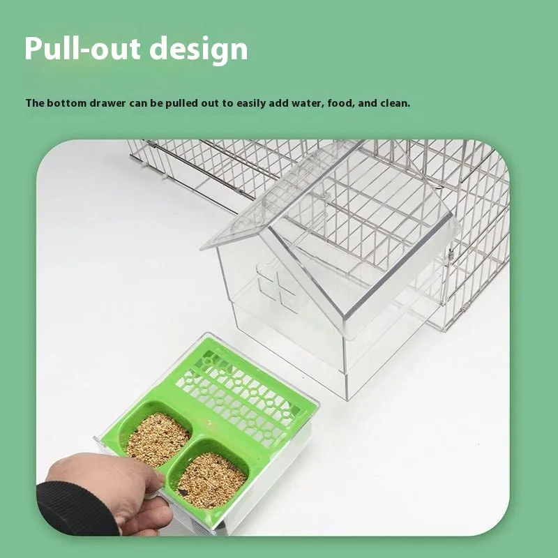 Transparent Peony Parrot Feeder Villa with green roof for outdoor garden bird feeding station