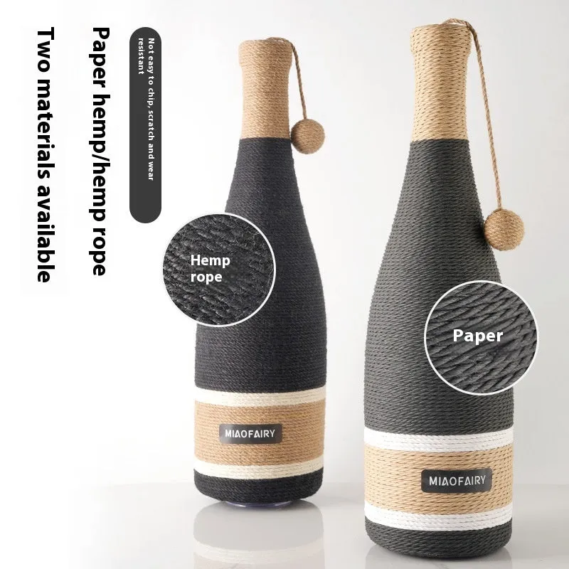 Vertical cat scratching post with suction cup base, 16x16x60cm, hemp rope texture, includes cat teaser toy