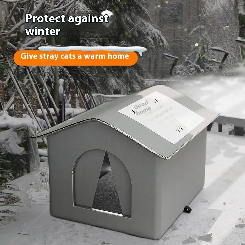 Blue winter warm waterproof cat nest tent for stray cats, medium size, with optional fixed bracket