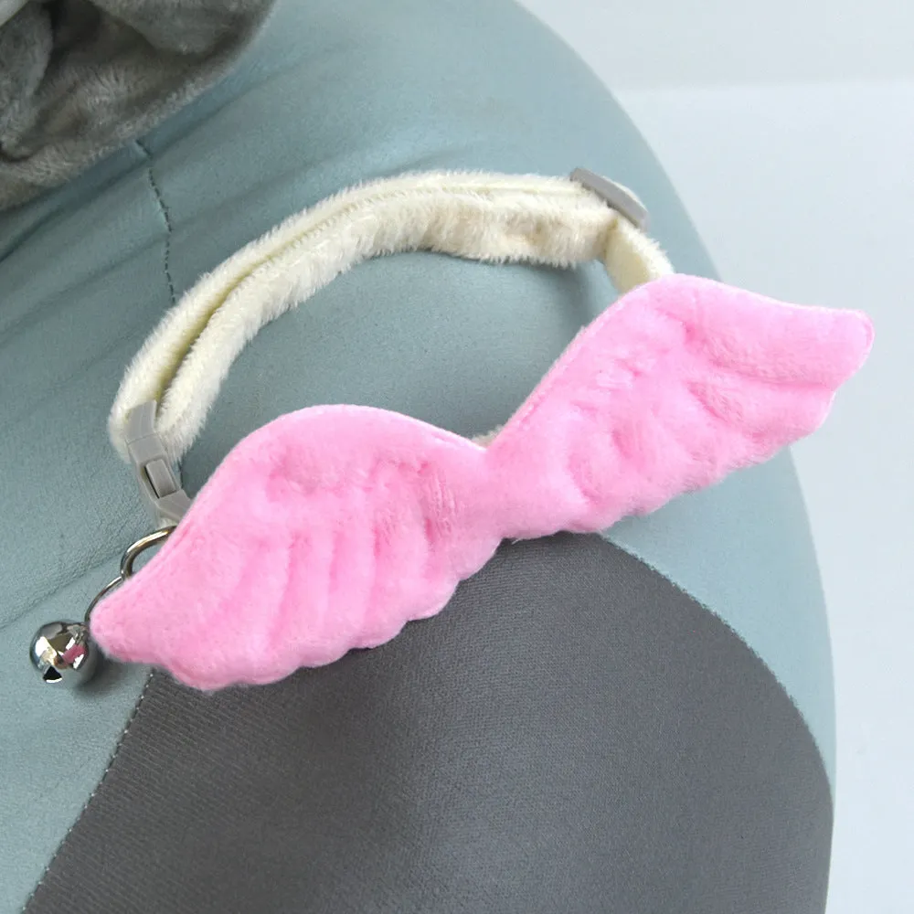 Creative Pet Cat Angel Wings Bell Collar in white, polyester adjustable 20-35cm, with bell