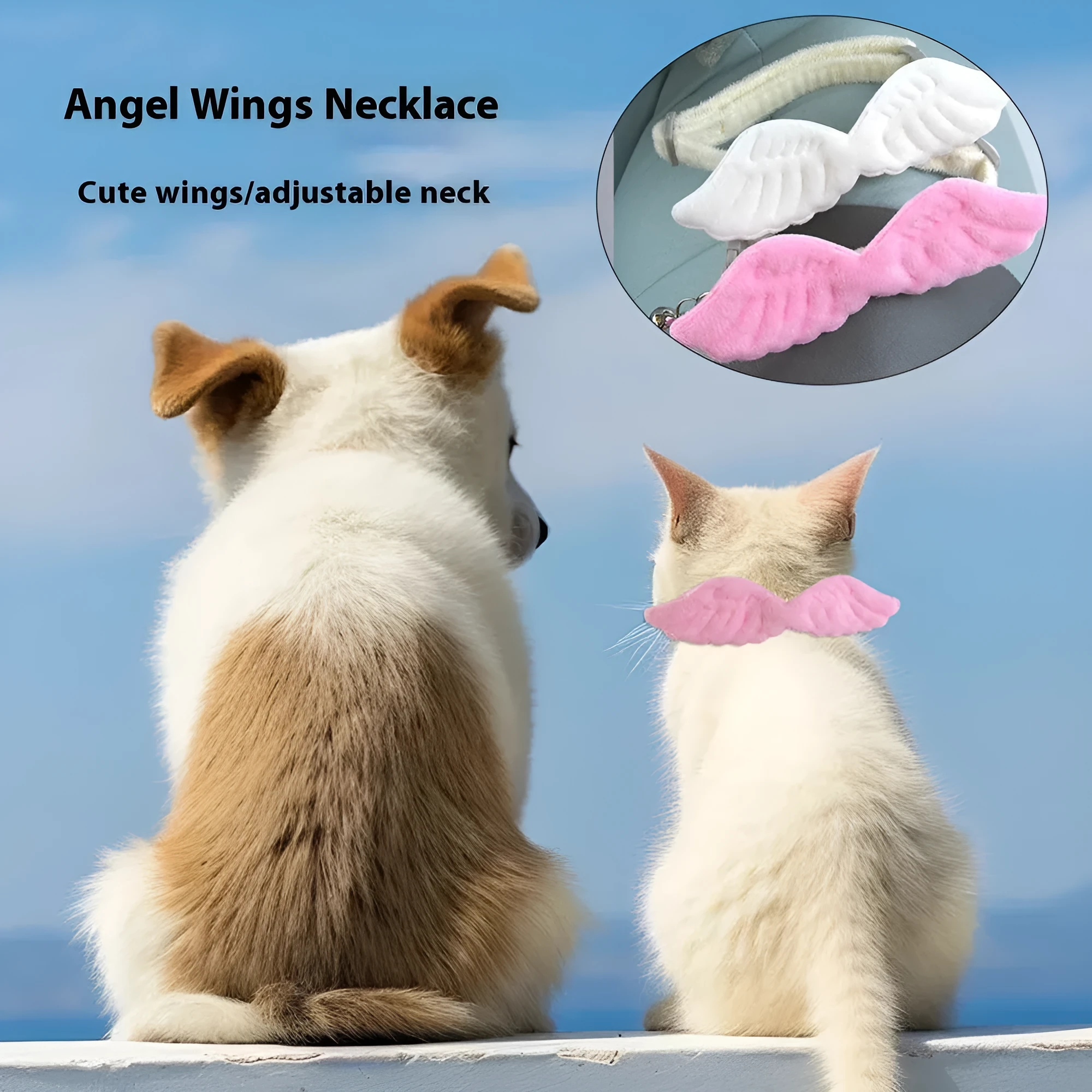 Creative Pet Cat Angel Wings Bell Collar in white, polyester adjustable 20-35cm, with bell