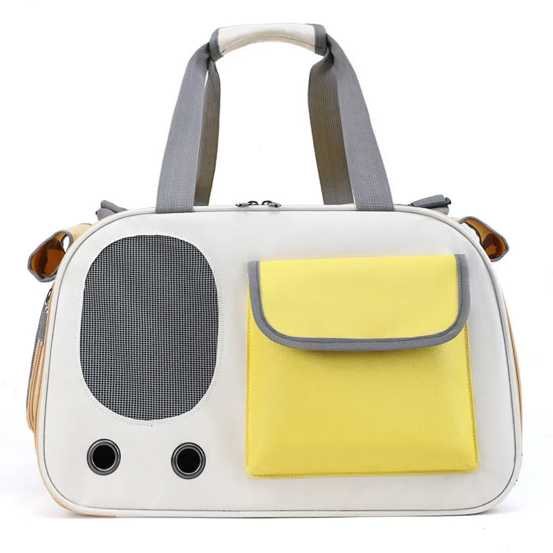 Large foldable canvas pet carrier bag in black, green, or yellow with a single shoulder strap.