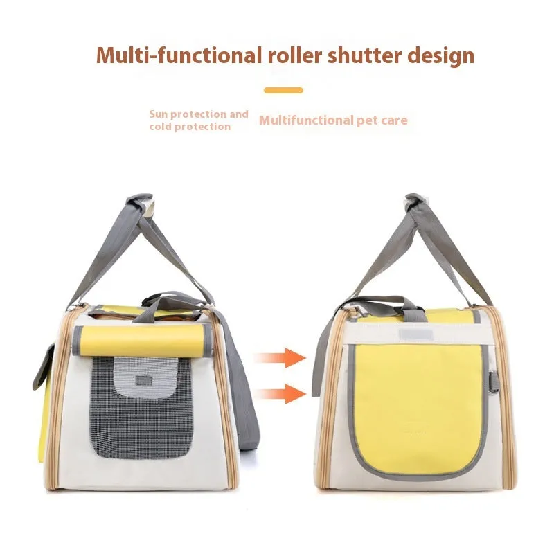 Large foldable canvas pet carrier bag in black, green, or yellow with a single shoulder strap.