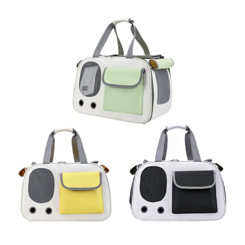 Large foldable canvas pet carrier bag in black, green, or yellow with a single shoulder strap.