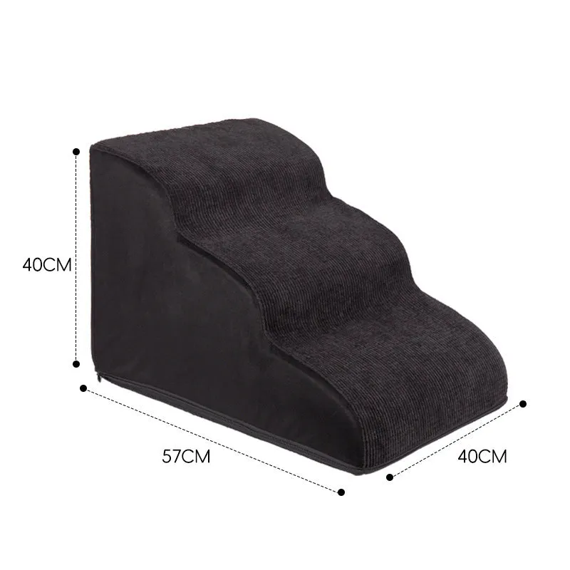 Wave pet stairs for small dogs in cloth fabric with multi-level slope options and colour choices including beige, gray, black, khaki, and tiger embroidery