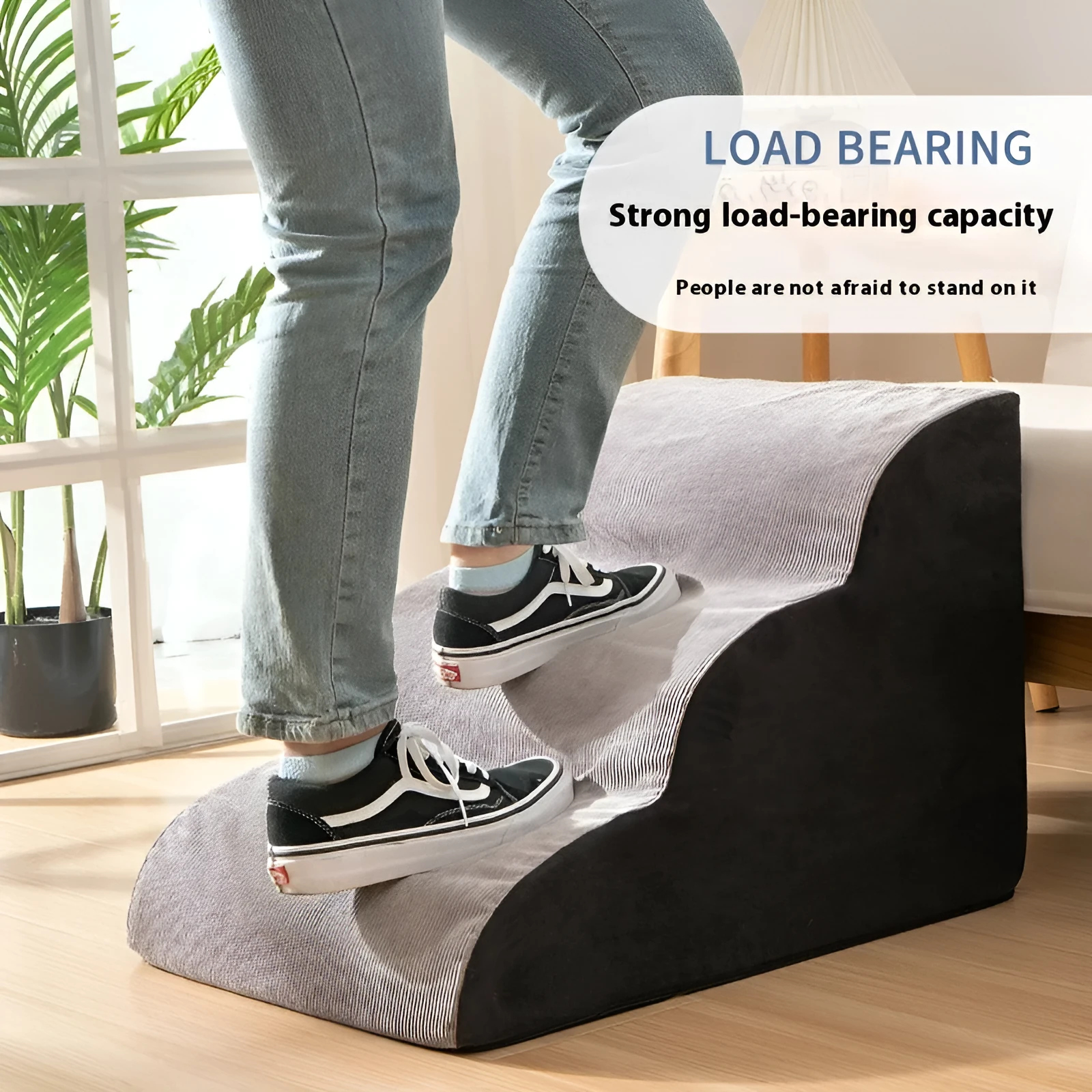 Wave pet stairs for small dogs in cloth fabric with multi-level slope options and colour choices including beige, gray, black, khaki, and tiger embroidery