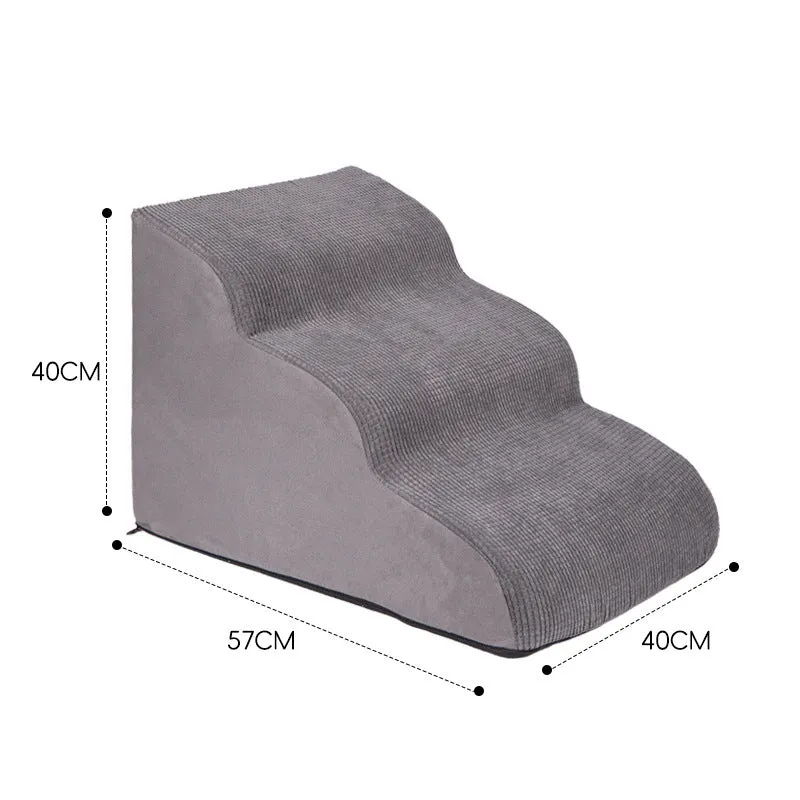 Wave pet stairs for small dogs in cloth fabric with multi-level slope options and colour choices including beige, gray, black, khaki, and tiger embroidery