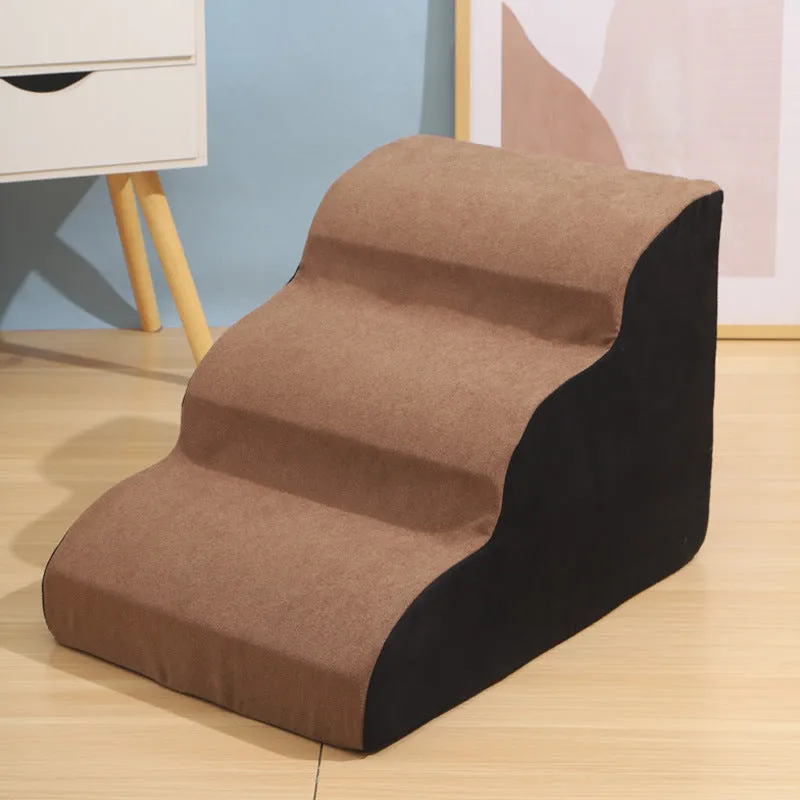 Wave pet stairs for small dogs in cloth fabric with multi-level slope options and colour choices including beige, gray, black, khaki, and tiger embroidery