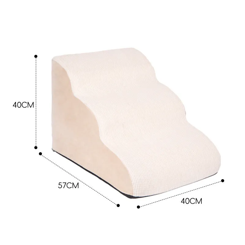 Wave pet stairs for small dogs in cloth fabric with multi-level slope options and colour choices including beige, gray, black, khaki, and tiger embroidery