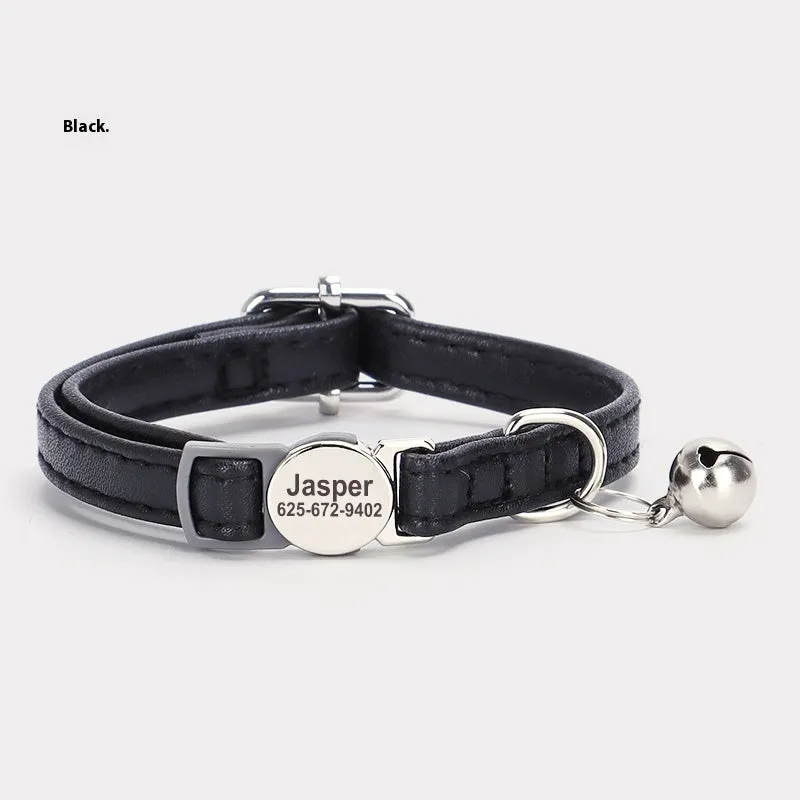 Engraved leather cat collar with alloy buckle in brown colour for small cats and dogs
