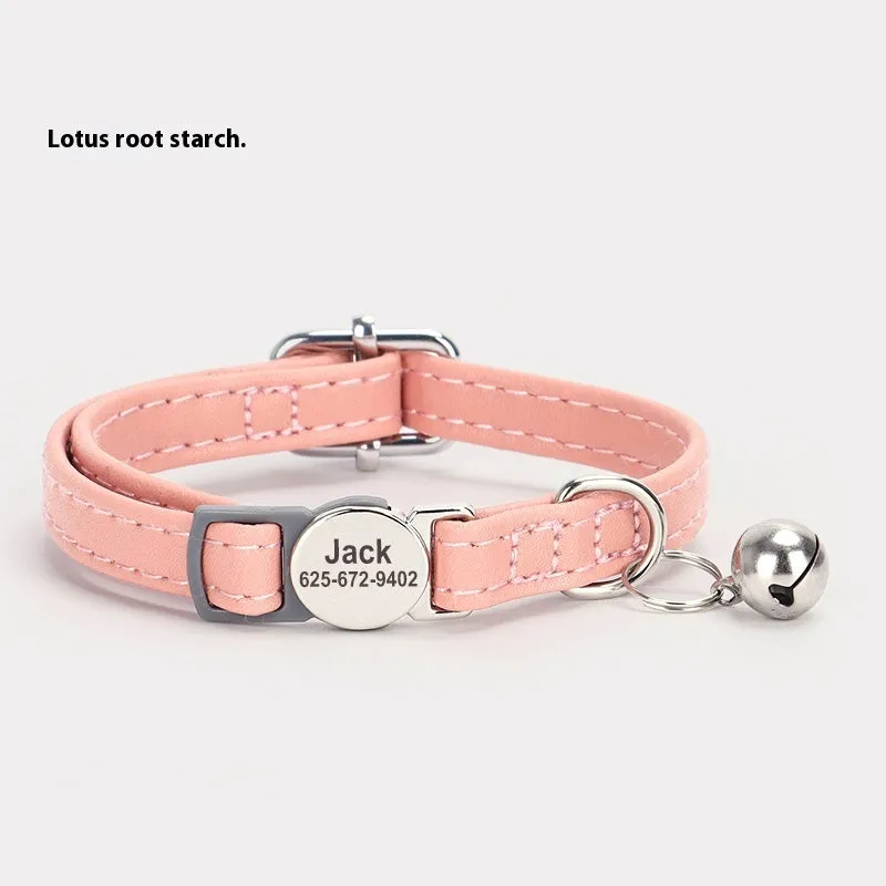 Engraved leather cat collar with alloy buckle in brown colour for small cats and dogs