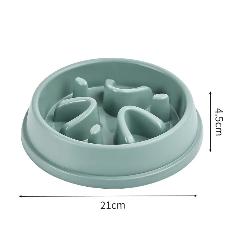 Slow food non-slip anti-tumble plastic pet bowl in blue circular section style