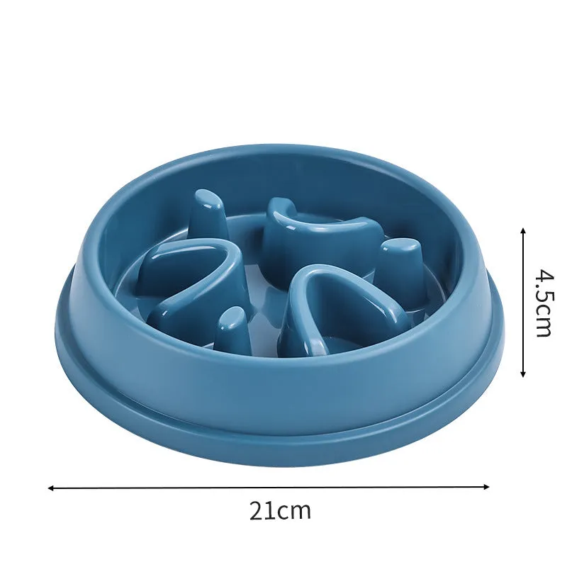 Slow food non-slip anti-tumble plastic pet bowl in blue circular section style