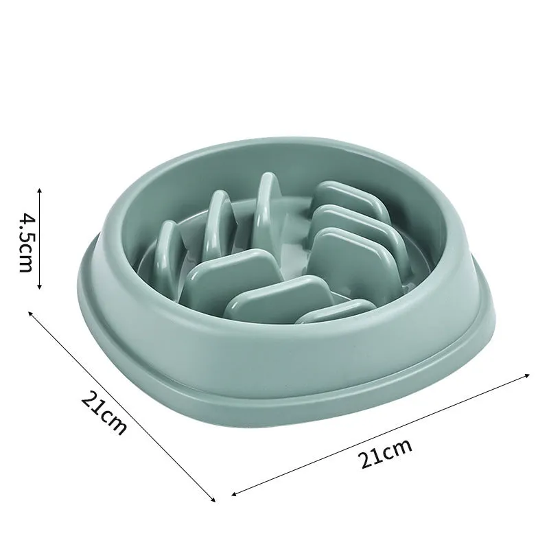 Slow food non-slip anti-tumble plastic pet bowl in blue circular section style