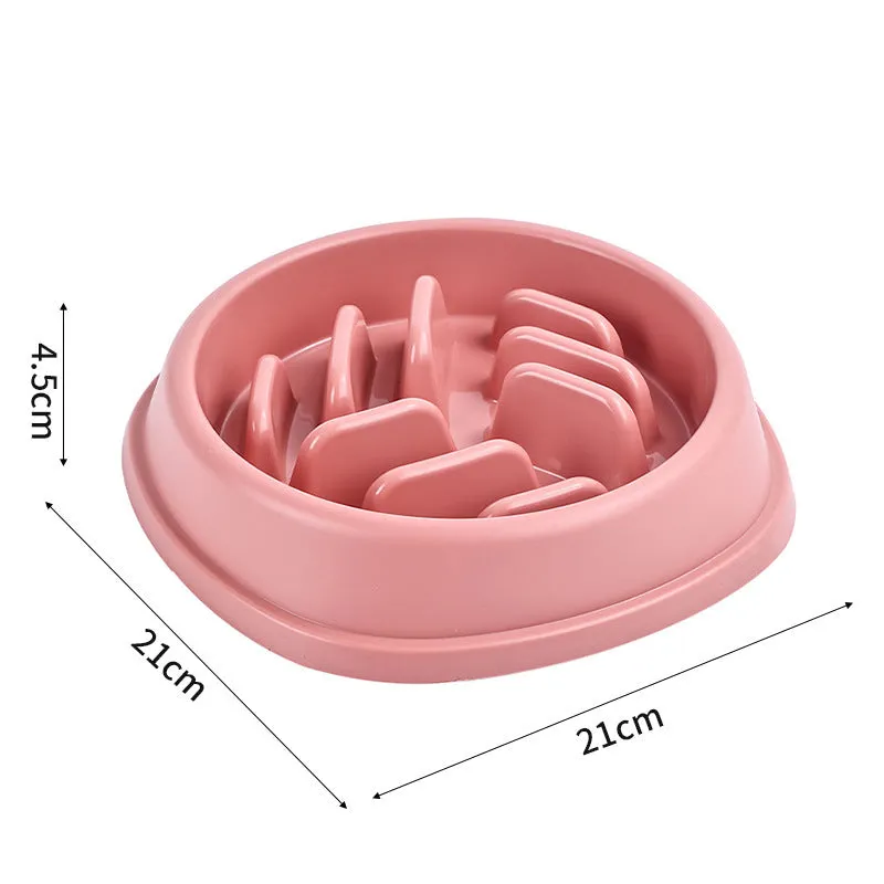 Slow food non-slip anti-tumble plastic pet bowl in blue circular section style