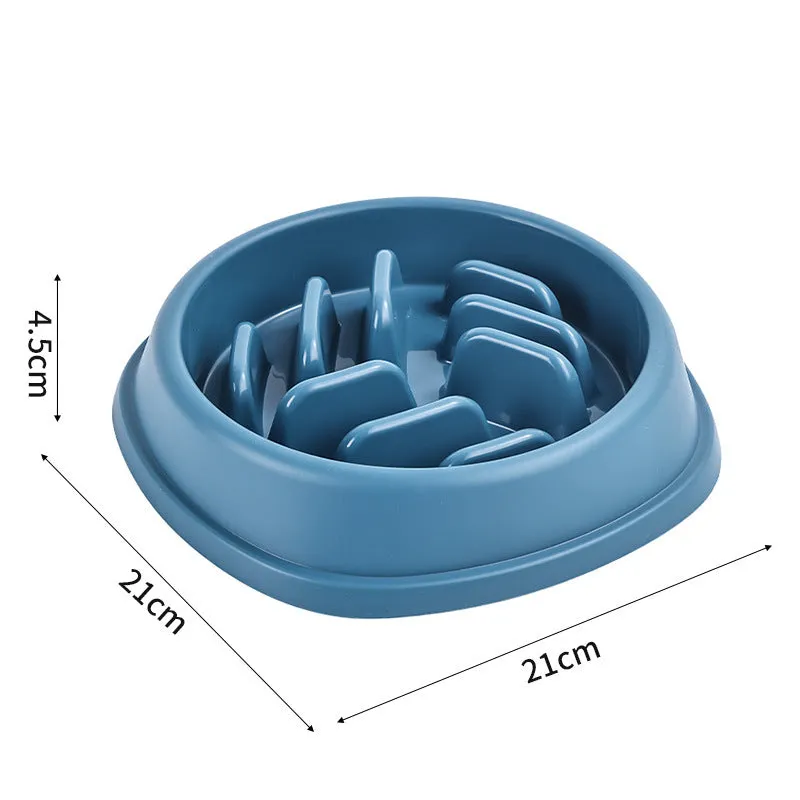 Slow food non-slip anti-tumble plastic pet bowl in blue circular section style